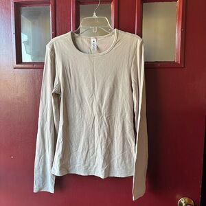 Yogalicious Heavenly Rib Kathleen Full Length Long Sleeve Top in Beige